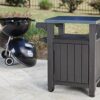 Unity Portable Outdoor Table and Storage Cabinet with Hooks for Grill Accessories-Stainless Steel Top for Patio Kitchen Island or Bar Cart, Espresso Brown