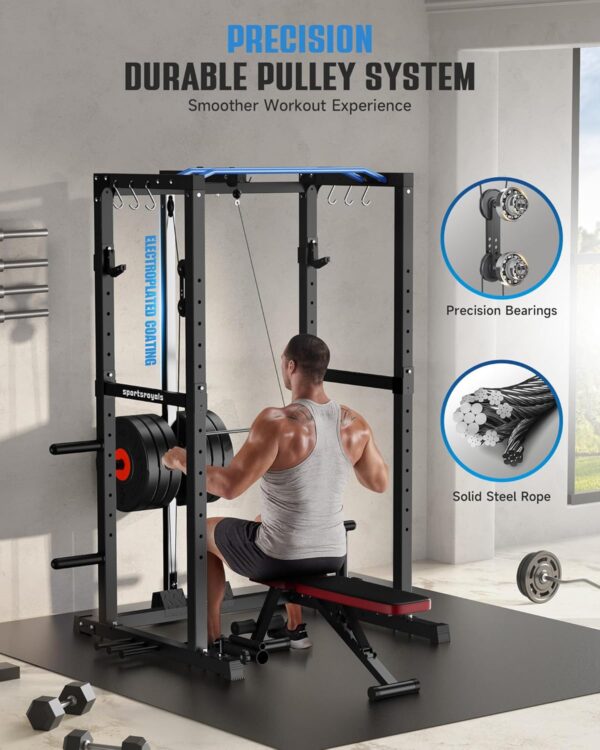 014ceb9adb9a493b92a8977864c64ba2 Sportsroyals Power Cage,1600lbs Multi-Function Power Rack with Adjustable Cable Crossover System and More Training Attachment, Weight Cage for Home Gym