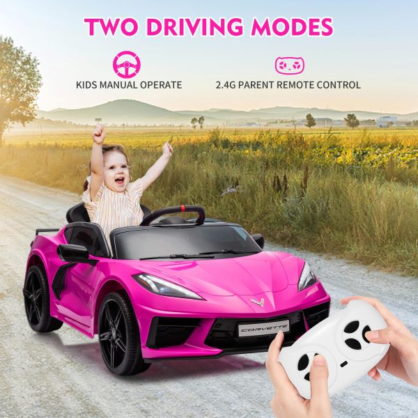 0170f62cd10f4a68a711c53c2803c827 12V Kids Ride on Car Licensed Corvette Battery Powered Car Toddles Electric Sports Car Toy with Remote Control, Visual Dashboard, LED Lights, Music, Gifts for Boys Girls, Rose Red