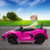 12V Kids Ride on Car Licensed Corvette Battery Powered Car Toddles Electric Sports Car Toy with Remote Control, Visual Dashboard, LED Lights, Music, Gifts for Boys Girls, Rose Red
