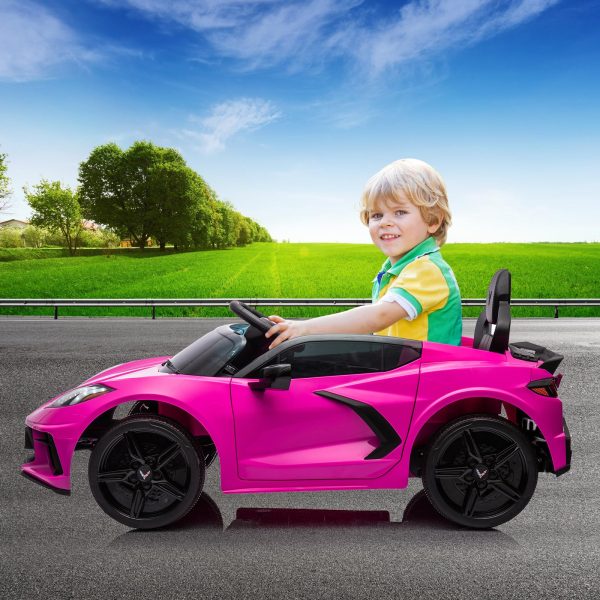 01fa2dabfadd4a56a10a30709b29d874 12V Kids Ride on Car Licensed Corvette Battery Powered Car Toddles Electric Sports Car Toy with Remote Control, Visual Dashboard, LED Lights, Music, Gifts for Boys Girls, Rose Red