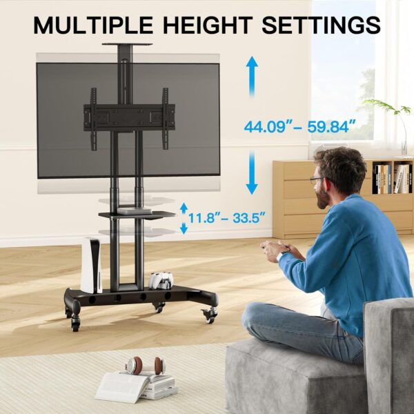 029a1b1f27a34fbb9aba39d745846f91 Rolling/Mobile TV Cart with Wheels for 32-82 Inch LCD LED 4K Flat Screen TVs - TV Floor Stand with Shelf Holds Up to 100 lbs, Height Adjustable Trolley Max VESA 600x400mm- PSTVMC05