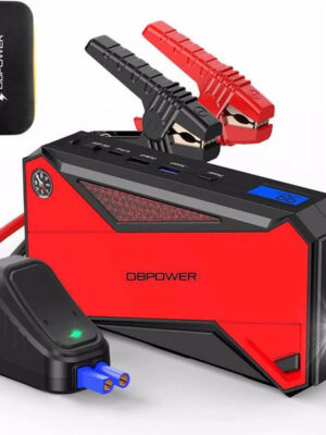 Peak 1600A 18000mAh Car Battery Jump Starter, up to 7.2 Gas, 5.5L Diesel Engines, Portable Battery Booster with Smart Charging Port, LCD Display, Intelligent Jumper Clamps, DJS90, Red Black