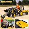 3-in-1 Ride-On Tractor, 24V Electric, Excavator & Bulldozer, Remote Control, LED, Music, USB/Bluetooth max 66 lbs – Bright-yellow