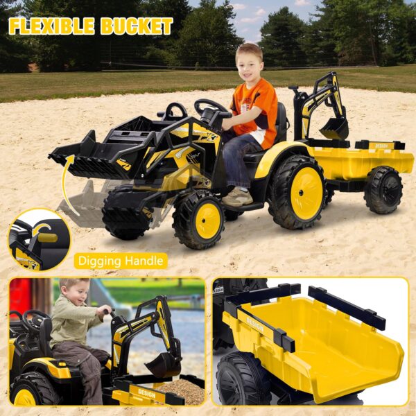 042ec76b150a4a12b9ece698966ac902 3-in-1 Ride-On Tractor, 24V Electric, Excavator & Bulldozer, Remote Control, LED, Music, USB/Bluetooth max 66 lbs – Bright-yellow