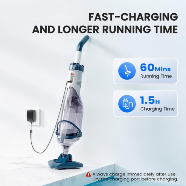 04315d45ca424b088524913b80d9d3a7 Pool Vacuum for Above Ground Pool with a Telescopic Pole, Running time up to 1H, T403 Handheld Rechargeable Pool Cleaner with Powerful Suction up to 18.5 gallons/min, Ideal for Leaves, Debris