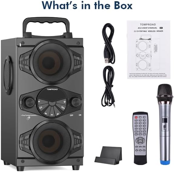 05b7f938a6a64d23a0747d5796ddfeb0 Speakers, 60W Portable Wireless Loud Outdoor Home Party Bluetooth Speaker with Subwoofer, FM Radio, LED Colorful Lights, Microphone, Remote and Big Powerful Stereo Deep Bass Sound Boombox