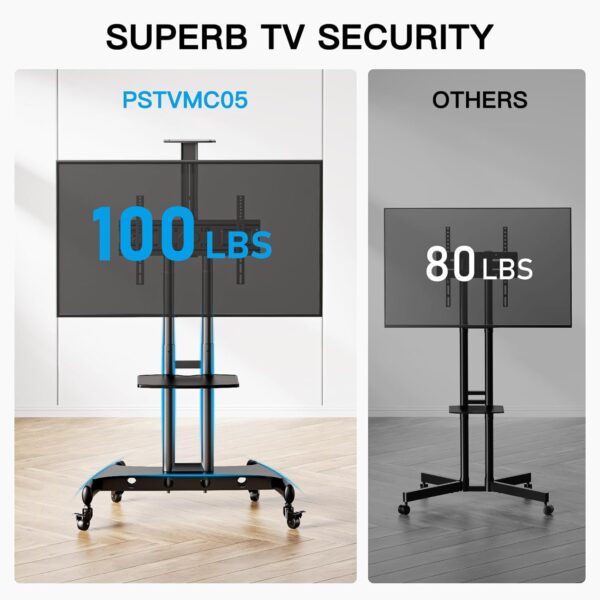 07e1e347dde04e24a993fc2c4afc6460 Rolling/Mobile TV Cart with Wheels for 32-82 Inch LCD LED 4K Flat Screen TVs - TV Floor Stand with Shelf Holds Up to 100 lbs, Height Adjustable Trolley Max VESA 600x400mm- PSTVMC05