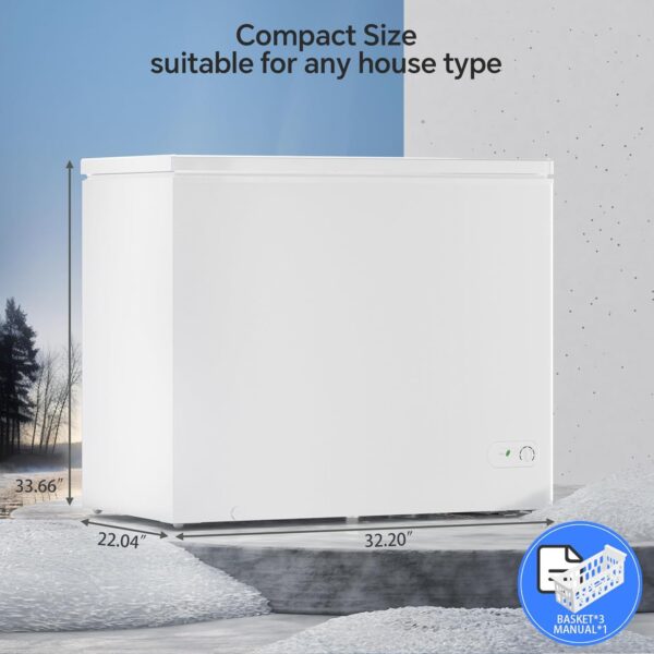 080d38cc922b4f18a2081f72a3654270 3.5 Cubic Feet Chest Freezer with 2 Removable Baskets Free Standing Top Open Door Compact Freezer with Adjustable Temperature for Home/Kitchen/Office/Bar (3.5 Cubic Feet, White)