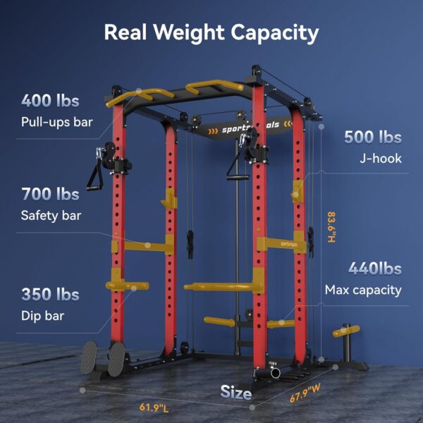 09e1e941339a48f29cb3988e3c3b40f8 Sportsroyals Power Cage,1600lbs Multi-Function Power Rack with Adjustable Cable Crossover System and More Training Attachment, Weight Cage for Home Gym