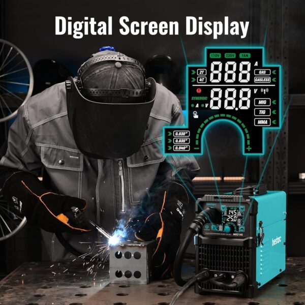 145A MIG Welder, 110V/220V Dual Voltage Gas/Gasless Flux Core MIG Welder/Lift TIG/Stick 3 in 1 Synergic MIG145 9GEN Welding Machine, Flux/Solid Welder Digital Screen Display