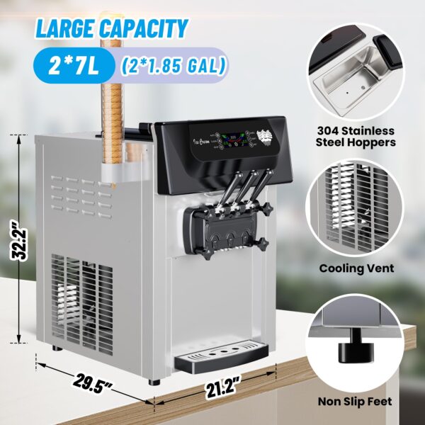 0ab08ee8fc6d4f2284daf10e6a74b2ce 2200W Commercial Ice Cream Machine, 3 Flavor Soft Serve Ice Cream Machine, 5.3-7.4 Gal/Hr, with LCD Touch Screen, Automatic Cleaning, High Productivity for Home Snack Bar & Restaurants