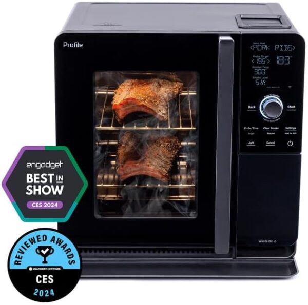 0ba193d566c146fc851e3446860682f7 Smart Indoor Pellet Smoker, with Active Smoke Filtration, 5 Smoke Control Settings, WiFi Connected, Electric, Countertop BBQ Appliance, Black