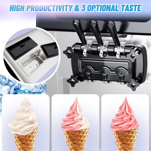 0c3ee95b26044c6c939928fd22644dee 2200W Commercial Ice Cream Machine, 3 Flavor Soft Serve Ice Cream Machine, 5.3-7.4 Gal/Hr, with LCD Touch Screen, Automatic Cleaning, High Productivity for Home Snack Bar & Restaurants