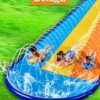 Sloosh Triple Water Slide with 3 BodyBoards, 22.5FT Lawn Water Splash Slip and Slide Summer Toy Splash Pad with Build in Advanced Sprinkler for Kids Adults Backyard Summer Water Fun