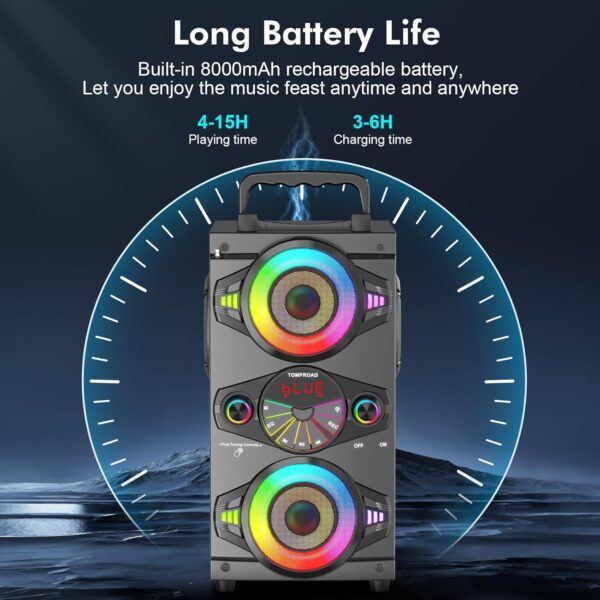 0e64bfb6f6254a5f81a644260c5cb0fb Speakers, 60W Portable Wireless Loud Outdoor Home Party Bluetooth Speaker with Subwoofer, FM Radio, LED Colorful Lights, Microphone, Remote and Big Powerful Stereo Deep Bass Sound Boombox