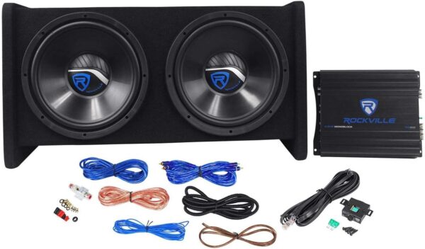 0fff5dd6acb34cf3aaf9f382f23a8a11 RV12.2B 1200W Dual 12" Car Subwoofer Enclosure+Mono Amplifier+Amp Kit