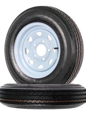 Two Trailer Tires On Rims 5.30-12 530-12 5.30 X 12 5 Hole Wheel White Spoke