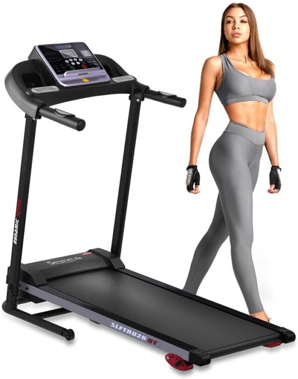 128b50dc161a4a159070d99382ffbeb9 SereneLife Folding Treadmill - Foldable Home Fitness Equipment with LCD for Walking & Running - Cardio Exercise Machine - Preset and Adjustable Programs - Bluetooth Connectivity