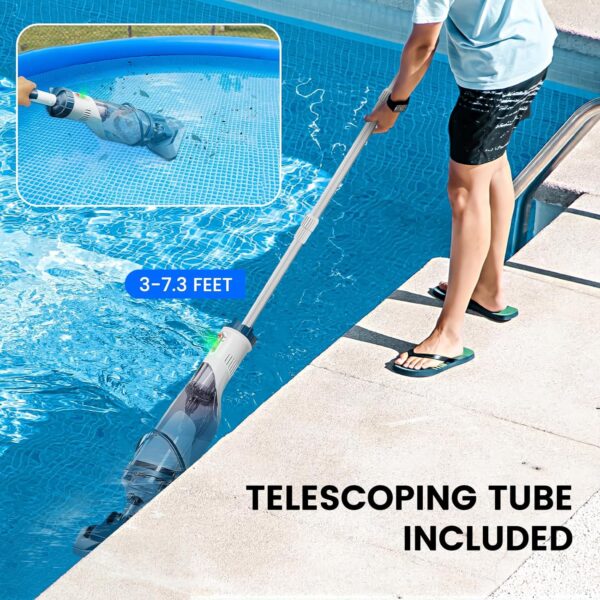 14f958b99407436f9fb71dd8b043c1cd Pool Vacuum for Above Ground Pool with a Telescopic Pole, Running time up to 1H, T403 Handheld Rechargeable Pool Cleaner with Powerful Suction up to 18.5 gallons/min, Ideal for Leaves, Debris