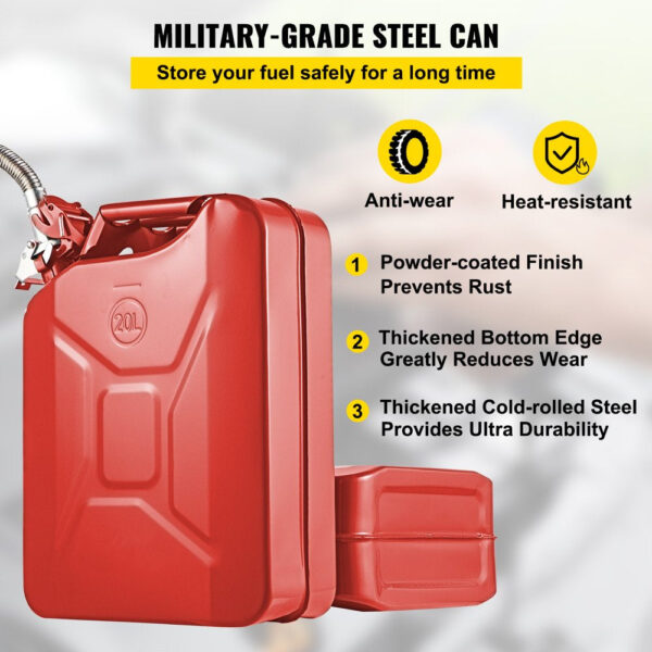 16ca8dc9815f44aa94f6d81350f0be66 VEVOR Jerry Fuel Can with Flexible Spout System, 5.3 Gallon/20 L