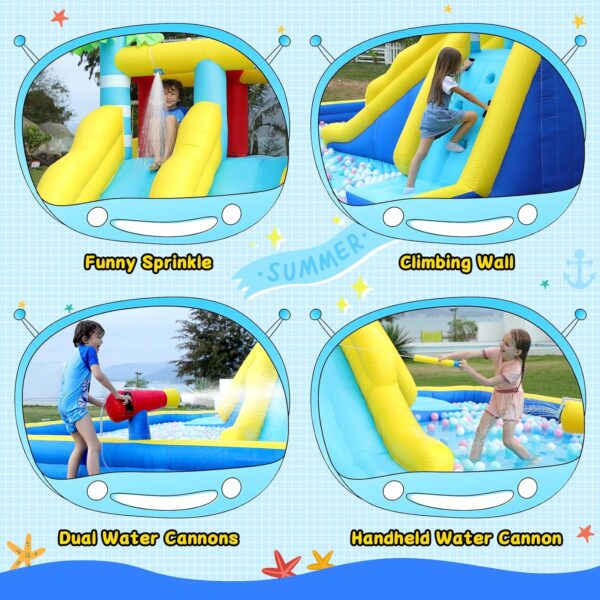 18c531edc5c14b8f8586236fb2cf0fbe 20.66x16.4FT Inflatable Water Slide for Big Kids, Water Park for Kids Backyard with Large Double-Layer Pool,3 Extra-Long Slides,Climbing Wall, 2 Water Cannons, Water Spraying, 750W Air Blower