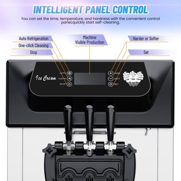 18fced483d7e4beab41bc8d3f9dd06d8 2200W Commercial Ice Cream Machine, 3 Flavor Soft Serve Ice Cream Machine, 5.3-7.4 Gal/Hr, with LCD Touch Screen, Automatic Cleaning, High Productivity for Home Snack Bar & Restaurants