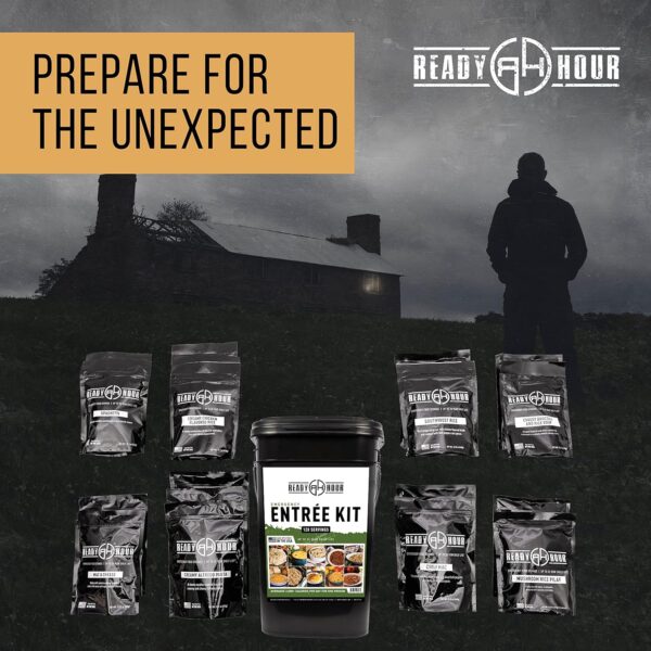 19fd4cc2b2a74a2c8ceb5d38e2064113 Ready Hour, Emergency Meal Entrées, Real Non-Perishable Meals, 25-Year Shelf Life, Portable Flood-Safe Container, 120 Servings