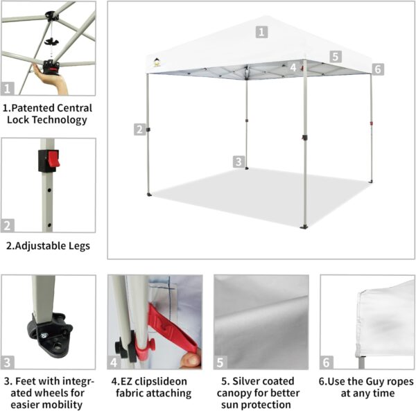 1a1602b182344ee2a14b610cd9fc1bb3 10x10 Pop Up Canopy - Beach Tent with One Push Setup - Easy Outdoor Sun Shade for Events, Parties, Camping - Gazebo with STO-N-Go Cover Bag, Silver Coated Top, White
