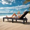 Outdoor Chaise Lounge Chair Set of 2 for Patio Poolside, Waterproof & Adjustable & Easy Assembly Sun Lounger for Outside Deck, Pool, Beach, Black