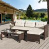 Outdoor Patio Furniture Sets, Wicker Patio sectional Sets 3-Piece, All Weather Wicker Rattan Patio Seating Sofas with Glass Coffee Table and Cushion (Beige)