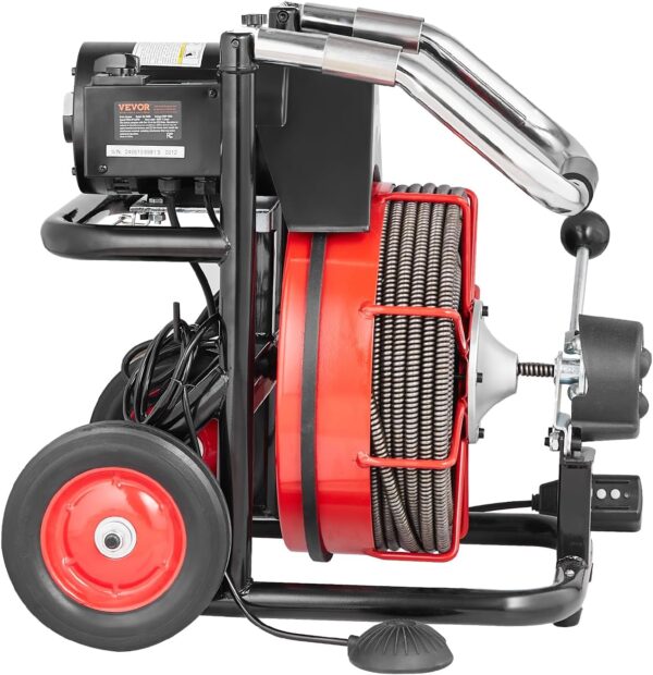 1cc42b067a46432287bcb8af398e6334 VEVOR Drain Cleaner Machine 100FT x 1/2 Inch, Auto Feed Sewer Snake Auger on Wheels, 550W Portable Drain Cleaning Machine with 8 Cutters & Air-activated Foot Switch for 2" to 4" Pipes