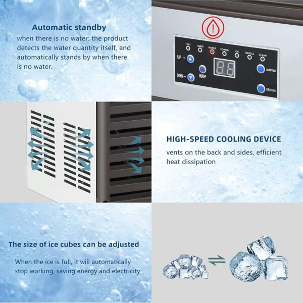 1dbe2c5fe93c47c690e602350b5f8511 YUTGMasst Commercial Ice – 110LBS/24H Stainless Steel Free-Standing Ice Machine Maker Air Cooling Ice