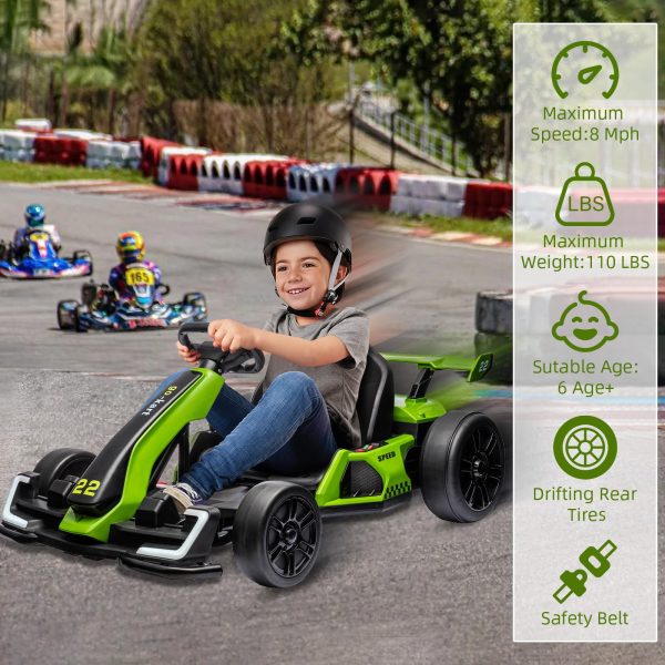 1ed566f26f554f488561ed316d6af414 24V Electric Go Kart, with 300W Strong Motor, Drift/Sport Mode, Big Battery, Eva Tire,Length Adjustmen for Outdoor Racing Toy-Green