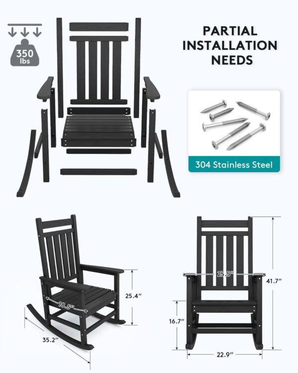 1f89cb870e2044b2a0aa3c7daba044ee Outdoor Rocking Chair, HDPE Rocking Chair for Adults, All Weather Porch Rockers for Lawn Garden, White