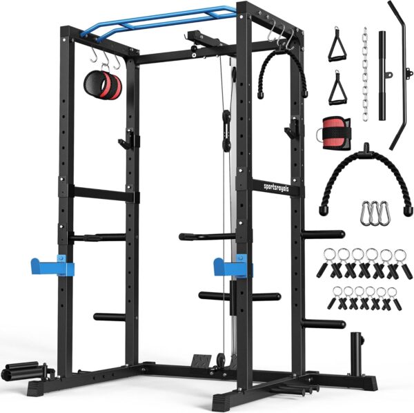 2285144fc55a4792acb40694bb429a5c Sportsroyals Power Cage,1600lbs Multi-Function Power Rack with Adjustable Cable Crossover System and More Training Attachment, Weight Cage for Home Gym