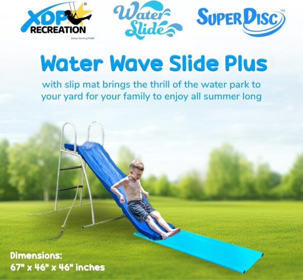 XDP Recreation 6 Foot Water Wave Slide with Built In Adjustable Sprinkler, Freestanding with Ground Pad and Hose Extension for Lawn Fun, Ages 3 to 8