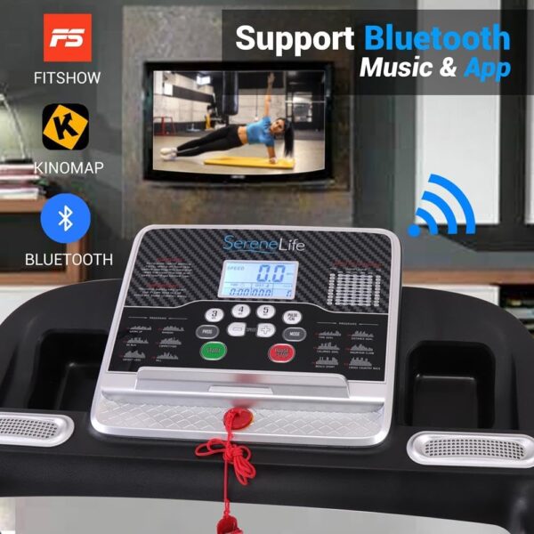 280c6df2eec340e89c1fd05379d74139 SereneLife Folding Treadmill - Foldable Home Fitness Equipment with LCD for Walking & Running - Cardio Exercise Machine - Preset and Adjustable Programs - Bluetooth Connectivity