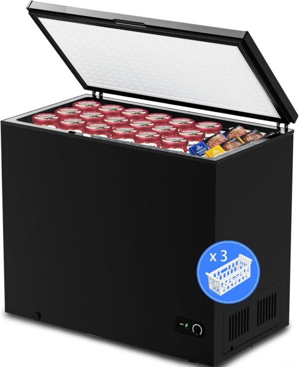 296cf461e134441fa137fe9b2a51708e 3.5 Cubic Feet Chest Freezer with 2 Removable Baskets Free Standing Top Open Door Compact Freezer with Adjustable Temperature for Home/Kitchen/Office/Bar (3.5 Cubic Feet, White)