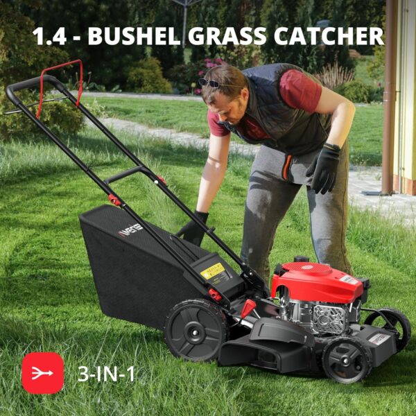 29bb3140bb244c6abb2cf73f272de6e6 21" Steel Deck Gas Lawn Mower, Heavy-Duty 3-in-1 Push Mower, 144cc 4-Stroke Engine, 6-Position Height Adjustment, Large 1.4 Bushel Grass Catcher, Durable & Efficient for Yard & Garden
