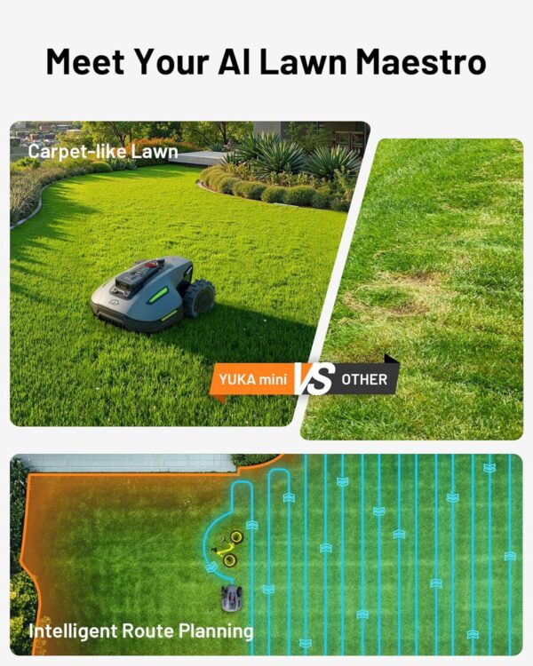 2a03d7fd28bb4cfe95c68ba3a35471da YUKA Mini 500H Robot Lawn Mower Reception 0.12 Acre, Max. 0.17 Acre, Ultrasense AI Vision+ RTK Positioning, Auto Mapping, App Control,45% Slope, Cutting Height 2''~3.5'', 3 Mowing Zones