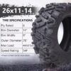 26x12x12 Atv Tires, Set of 2 Atv Tires 26x12-12 6PR, All Terrain Atv/Utv Off-Road Tires, Black