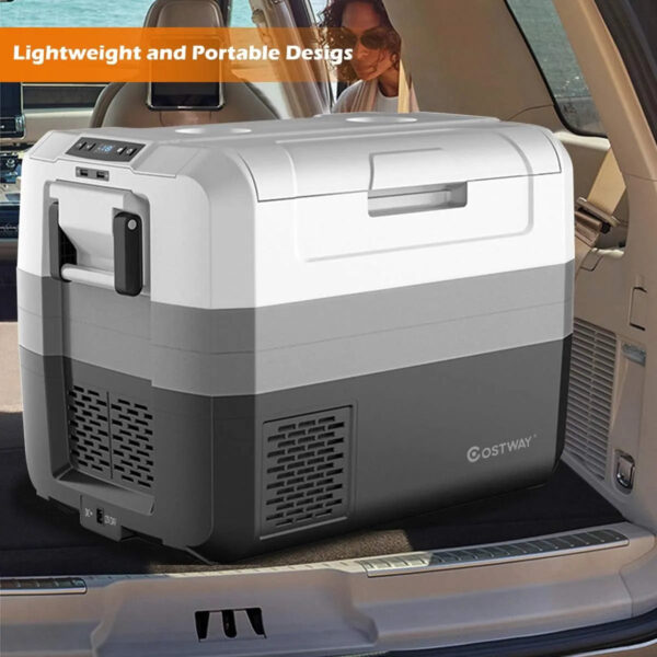 2b451cc9be7b4b40bfd4cef8d6cc6153 Portable Car Refrigerator, -14.8℃ to 50℃, 58-Quart Compressor Travel Fridge with Two-way Open Door, Operating Panel, Groove Design, Compact RV Freezer and Cooler for Outdoor and Home Use
