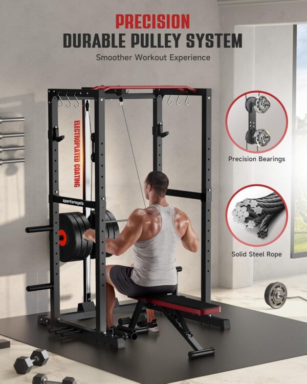 2c6318f068944d9fab754795a600f581 Sportsroyals Power Cage,1600lbs Multi-Function Power Rack with Adjustable Cable Crossover System and More Training Attachment, Weight Cage for Home Gym