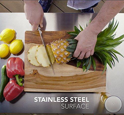 Unity Portable Outdoor Table and Storage Cabinet with Hooks for Grill Accessories-Stainless Steel Top for Patio Kitchen Island or Bar Cart, Espresso Brown