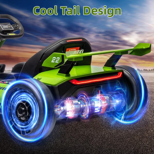 2e49d2d64a9041e5995887a62e7b3504 24V Electric Go Kart, with 300W Strong Motor, Drift/Sport Mode, Big Battery, Eva Tire,Length Adjustmen for Outdoor Racing Toy-Green
