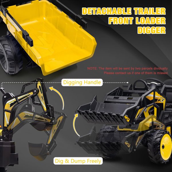 2ee780ac2c4e47f9959d63f974305501 3-in-1 Ride-On Tractor, 24V Electric, Excavator & Bulldozer, Remote Control, LED, Music, USB/Bluetooth max 66 lbs – Bright-yellow