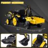 3-in-1 Ride-On Tractor, 24V Electric, Excavator & Bulldozer, Remote Control, LED, Music, USB/Bluetooth max 66 lbs – Bright-yellow