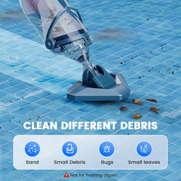 2fe3b5930a5b411889350031c0e9ef19 Pool Vacuum for Above Ground Pool with a Telescopic Pole, Running time up to 1H, T403 Handheld Rechargeable Pool Cleaner with Powerful Suction up to 18.5 gallons/min, Ideal for Leaves, Debris