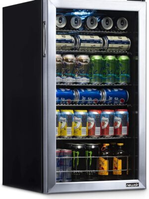 NewAir Beverage Refrigerator Cooler | 126 Cans Free Standing with Right Hinge Glass Door